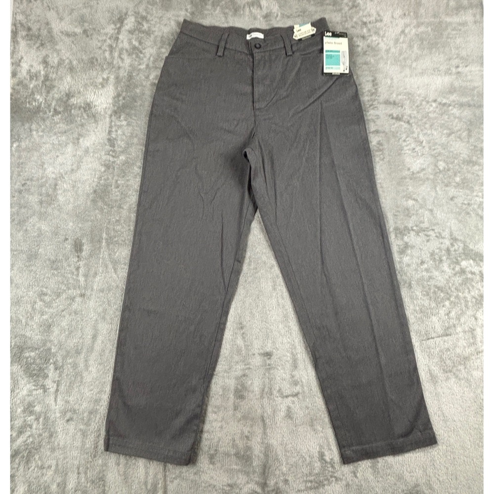 Lee Plain Front Relaxed Fit Straight Leg Pants Womens 12 M Gray Stretch Waist